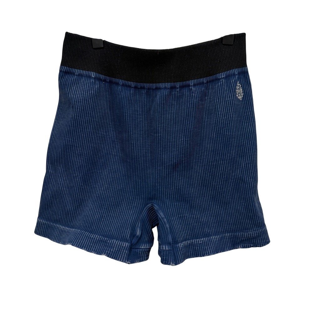 FP Movement Good Karma Shorts Blue Acid Wash Ribbed High Rise OB862423